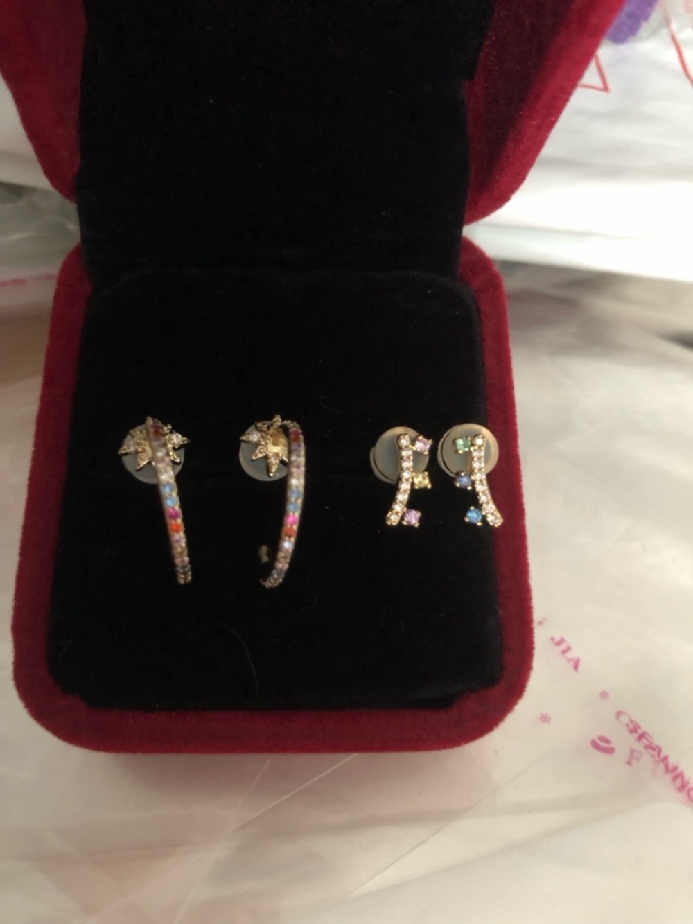 Multicolor Crystal Hoop and Ribbon Stud Earring Set - Women Jewelry